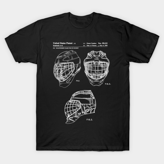 Hockey Goaltender Mask Patent White T-Shirt by Luve